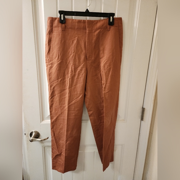 Vince Linen Blend Rust Tailored Pants Size 10 Italian Fabric